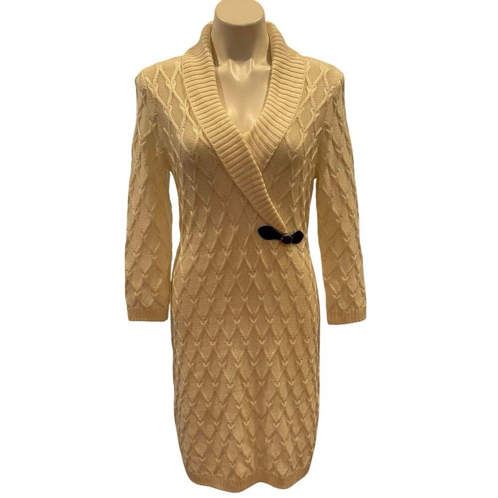 Calvin Klein Cable Knit Sweater Dress Cream Size L Long Sleeve Cable Knit Dress